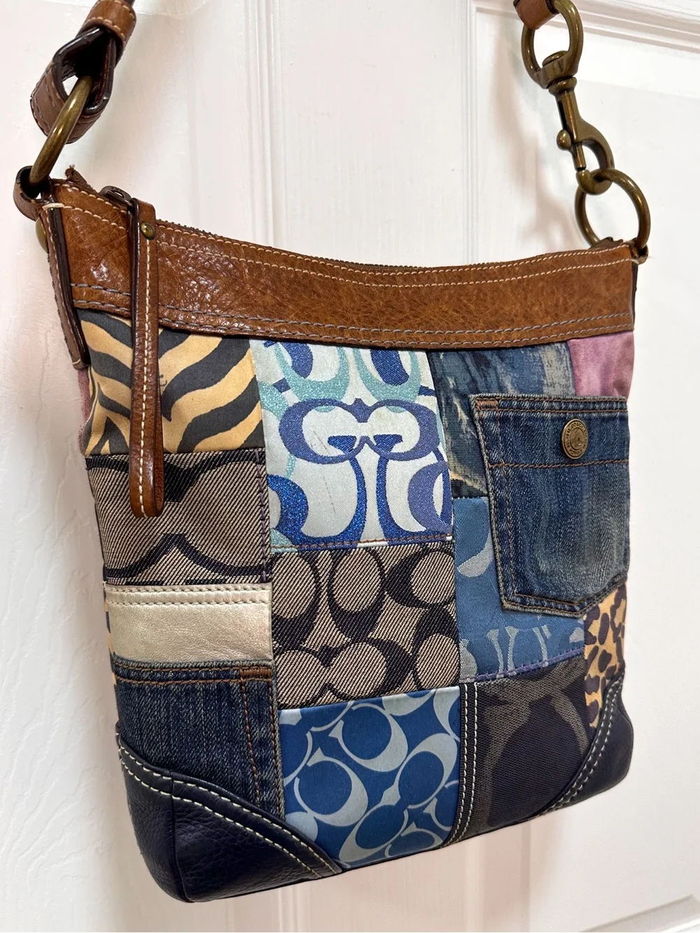 Coach Patchwork Shoulder Bag Leather Trim Y2K